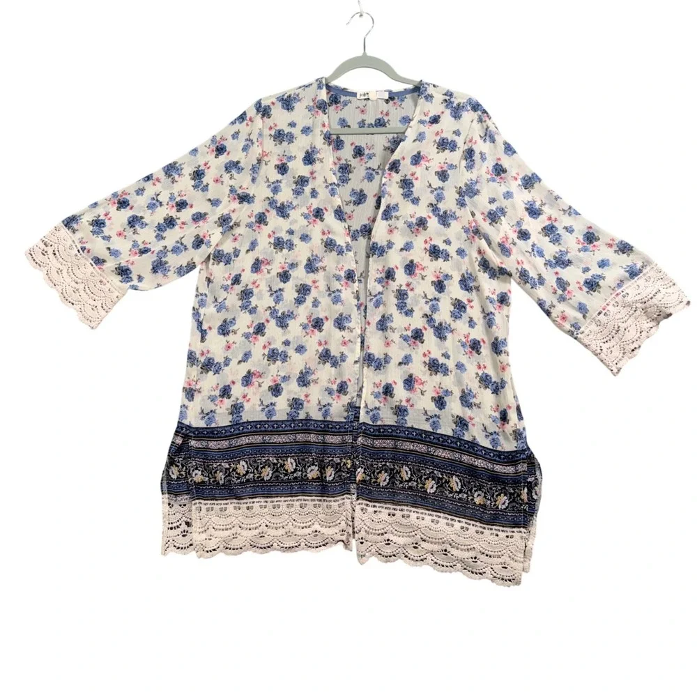 Boho Floral Crochet Lace Kimono Womens XL Cottagecore Festival Cardigan‎